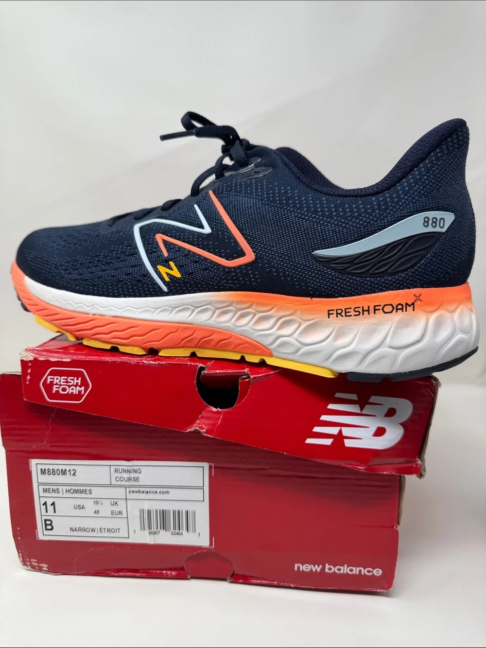 New Balance Navy and Coral 880 Fresh Foam Running Shoes